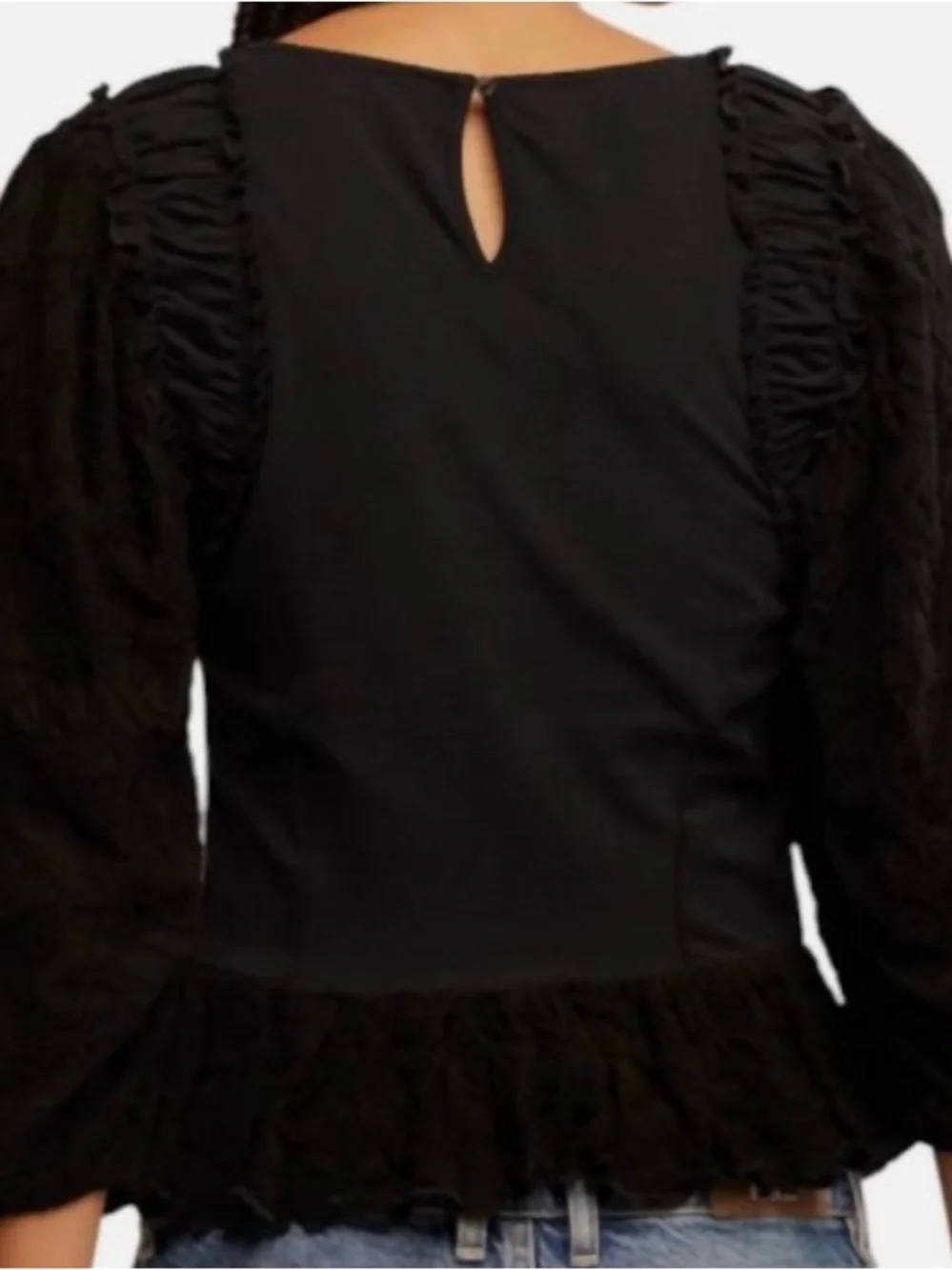 Free People Black Olivia Ruched Peplum Blouse Top XS NWT